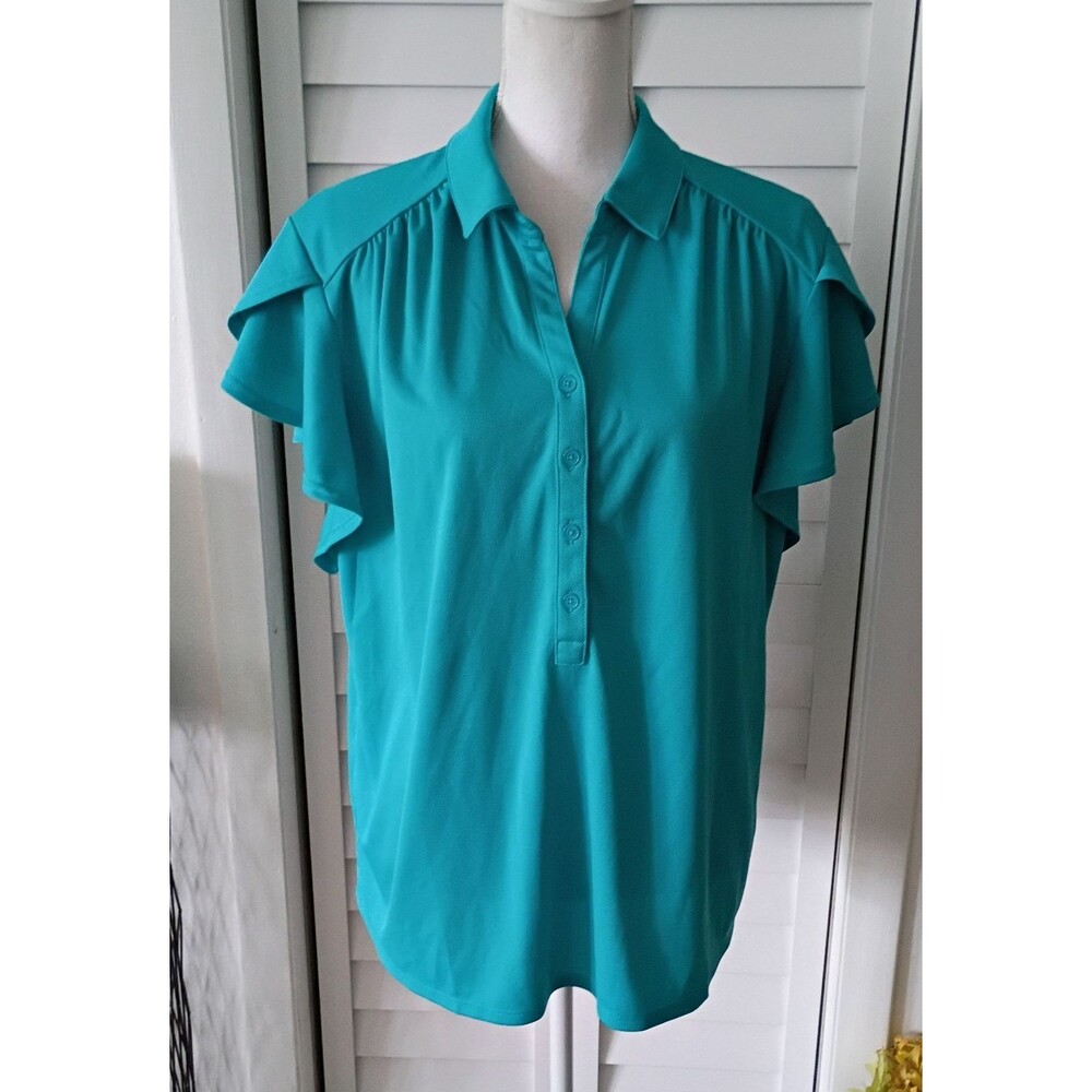 Chico's women's flutter short sleeve collared blouse XXL